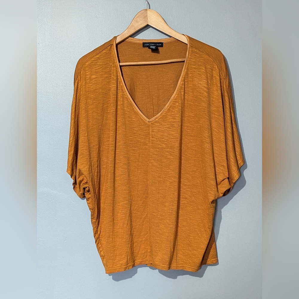 Joan Vass New York Mustard Yellow Heathered Short Sleeve Top Women's XL‎